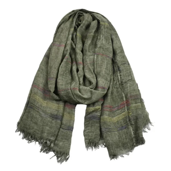 Cotton Linen Striped Men’s Scarf Winter Fashion Long Tassel Shawl - Image 2