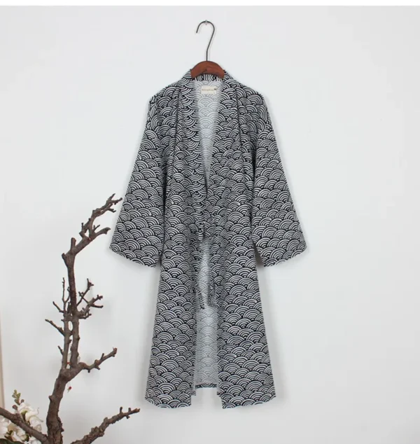 Japanese Samurai Style Cotton Linen Robe Soft Loose Kimono Pajamas - Image 2