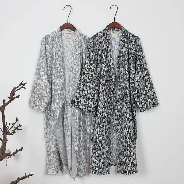 Japanese Samurai Style Cotton Linen Robe Soft Loose Kimono Pajamas