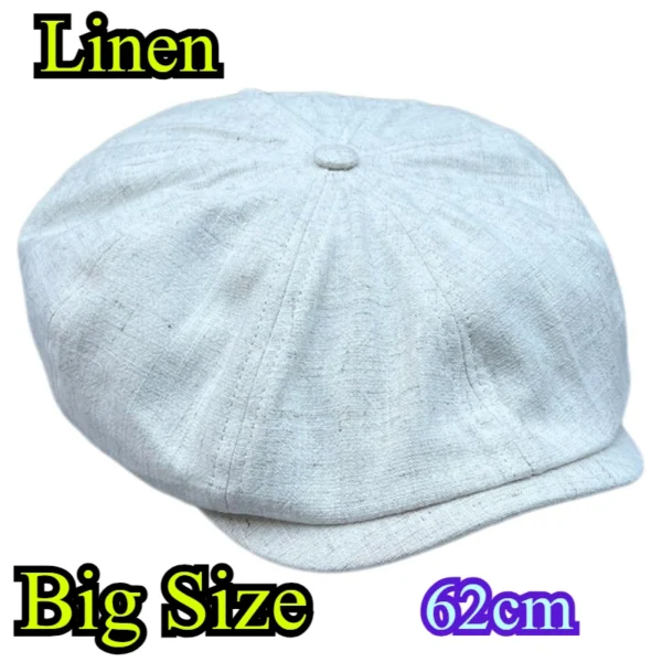 Summer Linen Big Size Newsboy Cap Retro Casual Beret Hat Men - Image 3