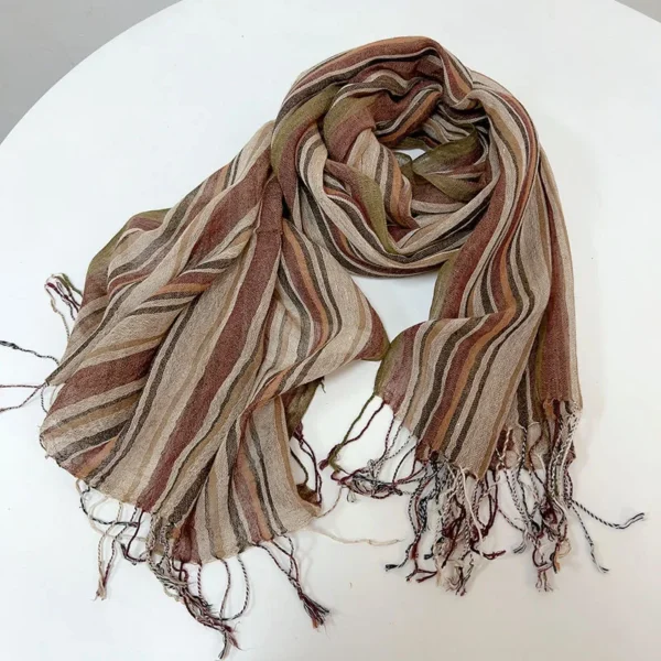 Cotton Linen Blend Stripe Scarf Lightweight Fashion Accessory For Men