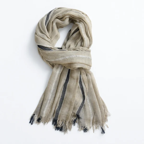 Cotton Linen Men’s Scarf Striped Winter Long Soft Tassel Shawl - Image 2