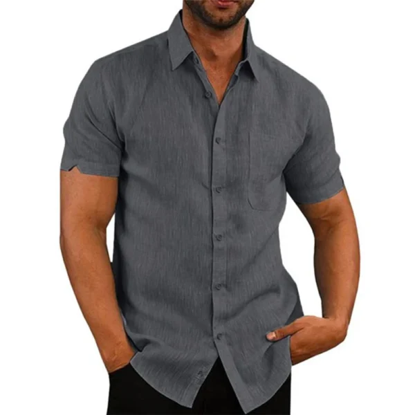 Men's Cotton Linen Turn-Down Collar Casual Summer Beach Shirt - Image 2