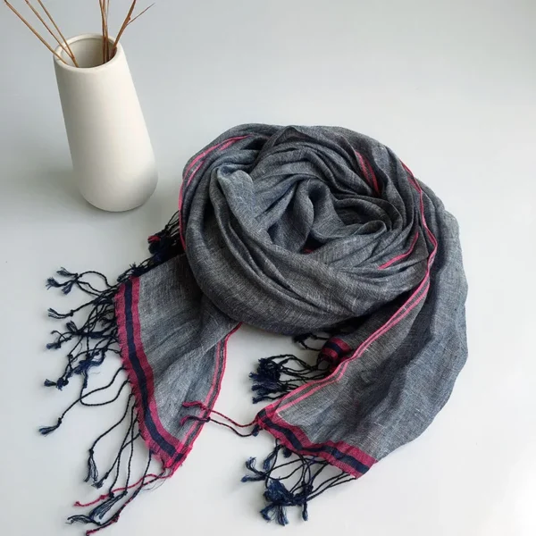 100% Natural Linen Solid Color Summer Scarf Shawl With Tassels - Image 5