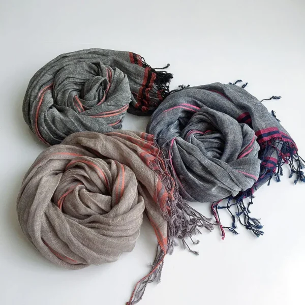 100% Natural Linen Solid Color Summer Scarf Shawl With Tassels - Image 2
