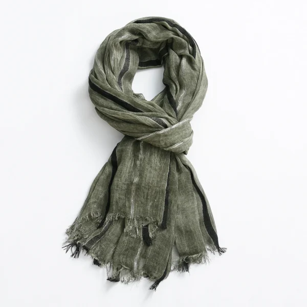 Cotton Linen Men’s Scarf Striped Winter Long Soft Tassel Shawl - Image 4