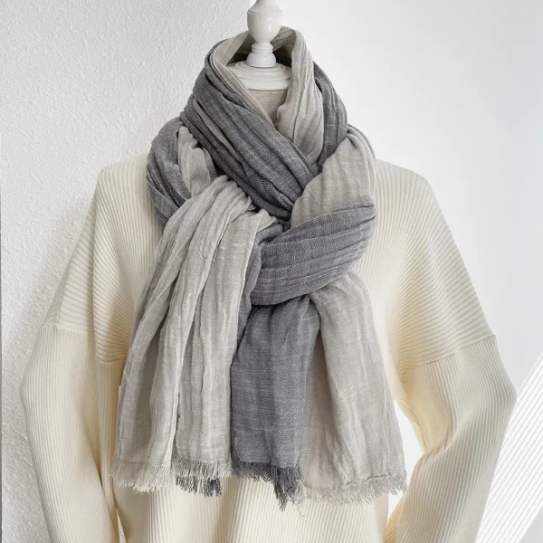 Fashion Striped Cotton Linen Scarf For Men Autumn Winter Warm - Image 5