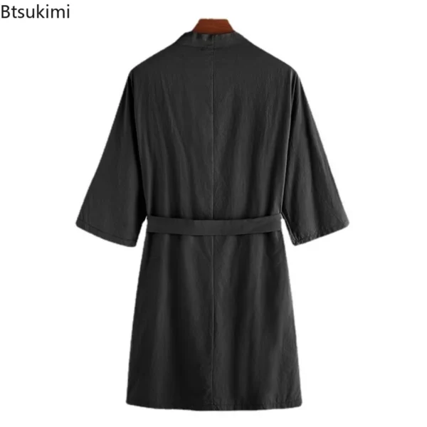 Spring Autumn Men’s Cotton Linen Kimono Robe Long Nightgown - Image 4