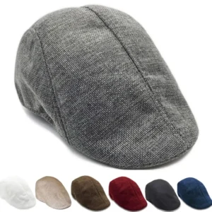 Men Berets Cap British Style Linen Flat Cabbie Hat Vintage Fashion Cap