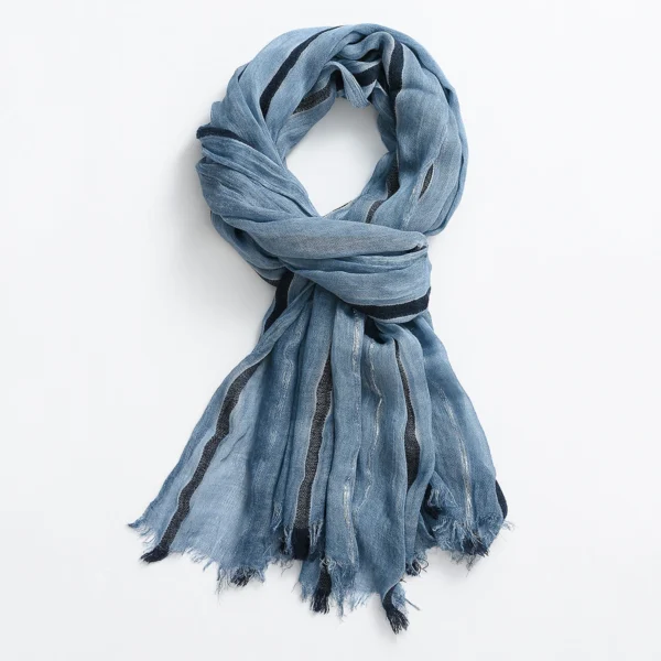 Cotton Linen Men’s Scarf Striped Winter Long Soft Tassel Shawl - Image 3