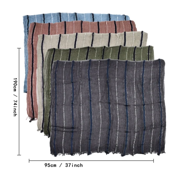Cotton Linen Men’s Scarf Striped Winter Long Soft Tassel Shawl - Image 6