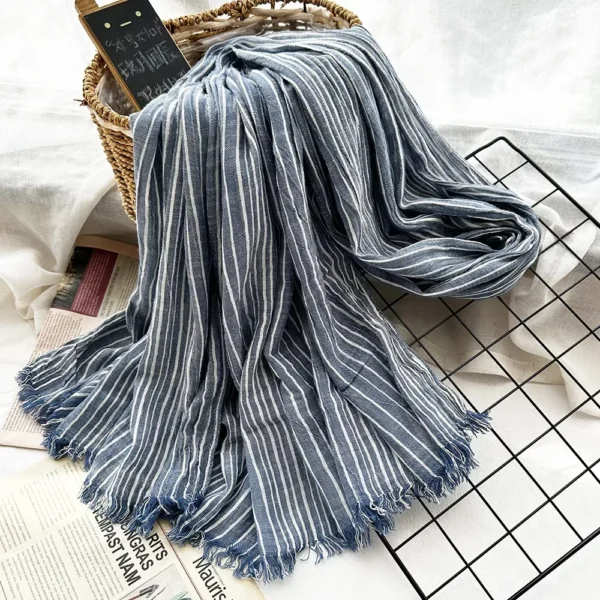Artistic Style Striped Cotton Linen Scarf Unisex Large Soft Shawl Wrap - Image 6