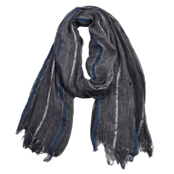 Cotton Linen Men’s Scarf Striped Winter Long Soft Tassel Shawl - Image 5