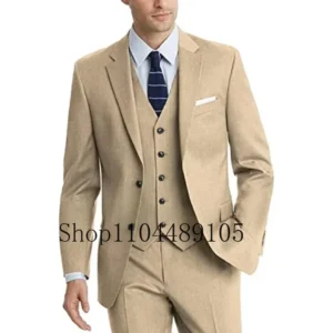 Three Piece Groom Suit High Quality Wedding Single Breasted Party Set