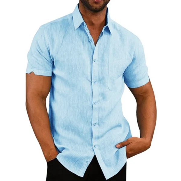 Men's Cotton Linen Turn-Down Collar Casual Summer Beach Shirt