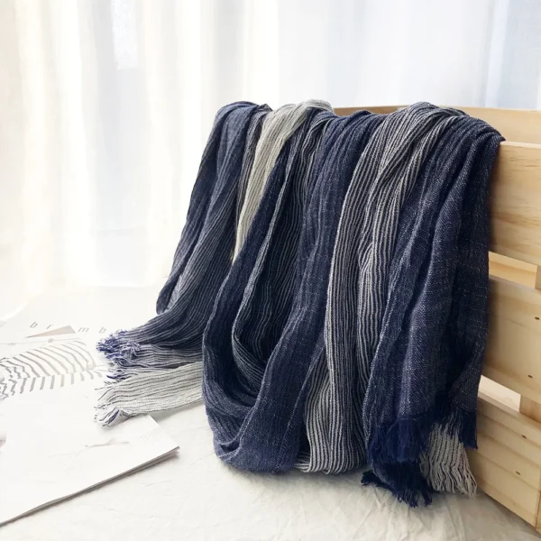 Fashion Striped Cotton Linen Scarf Warm Autumn Winter Men's Shawl - Image 2