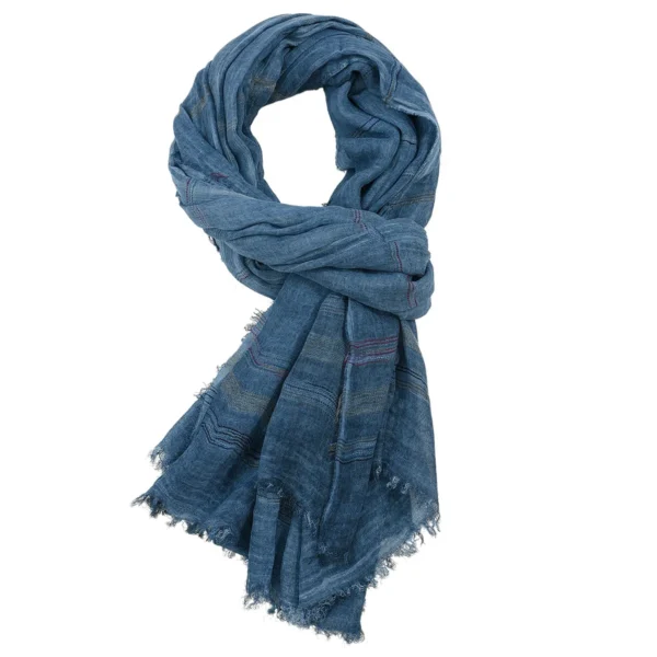 Men's Cotton Linen Striped Scarf Tassel Long Winter Shawl Wrap - Image 4