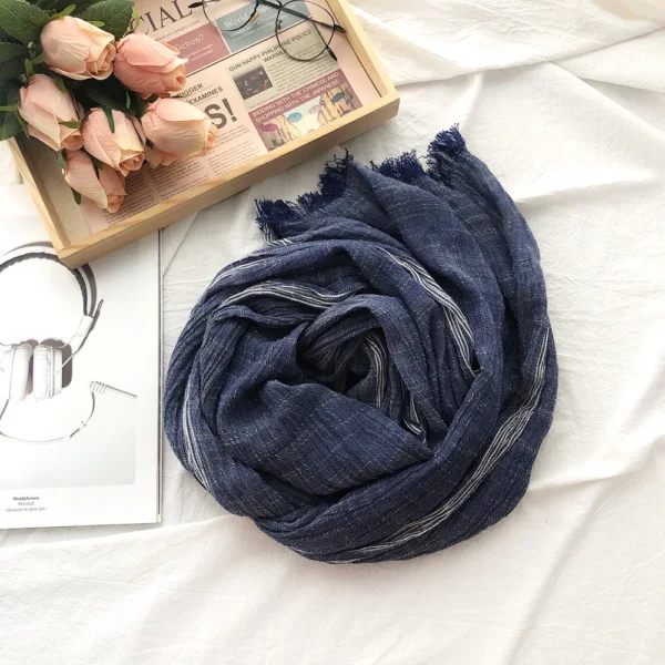Autumn Winter Cotton Linen Men Scarf Striped Tassel Shawl Wrap - Image 6