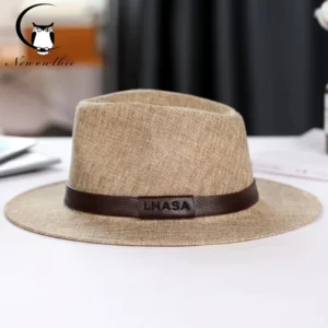 Summer Hat Men's Linen Sun Visor Panama Flat Brim Gentleman Fedora