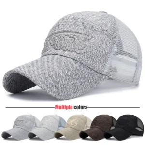 Sport Baseball Cap Casual Linen Mesh Embroidery Snapback Hat Spring Summer