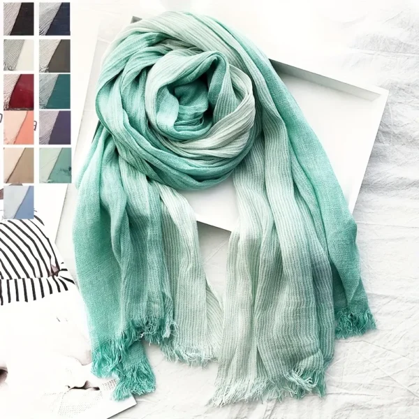 Artistic Style Striped Cotton Linen Scarf Unisex Large Soft Shawl Wrap - Image 2