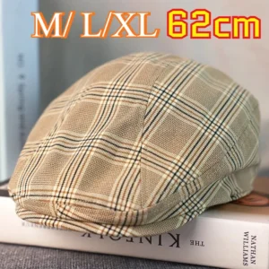 Plus Size Cotton Linen Fabric Newsboy Cap Summer Plaid Breathable Ivy Beret Hat Men Women