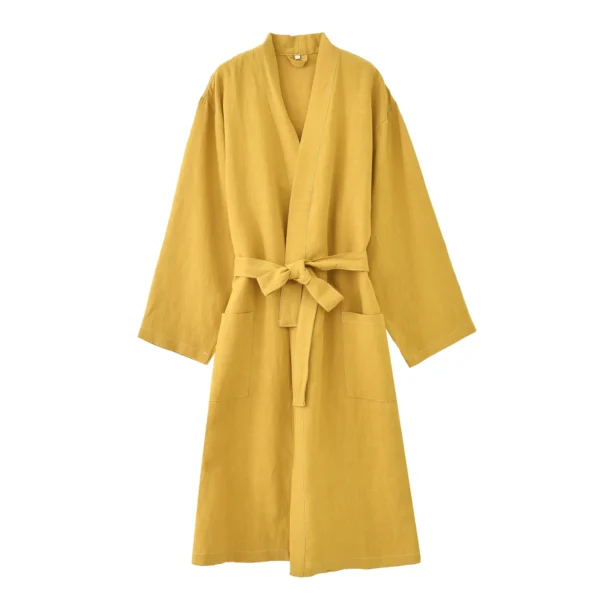 Unisex Linen Tencel Kimono Bathrobe Loose Nightwear Spa Robe - Image 4
