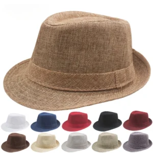 Middle Aged Linen Curled Jazz Hat British Retro Fedora Sun Visor Cap