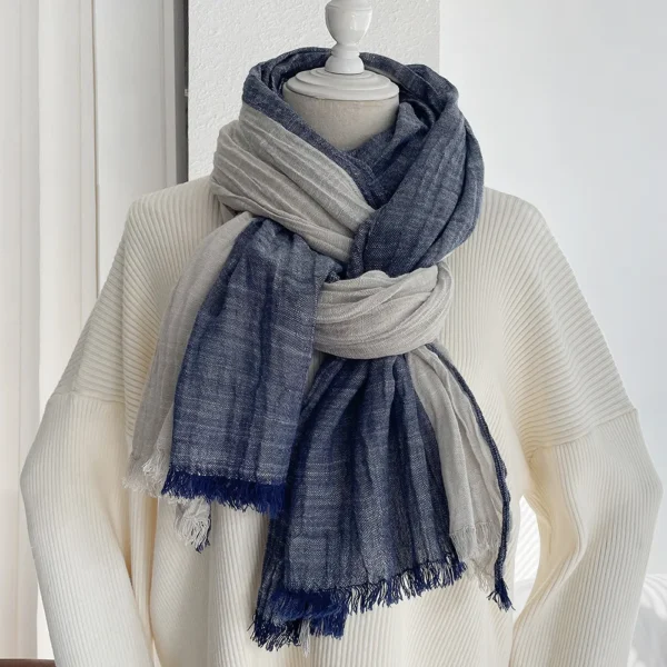 Fashion Striped Cotton Linen Scarf For Men Autumn Winter Warm - Image 2
