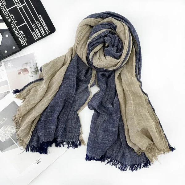 Fashion Striped Cotton Linen Scarf For Men Autumn Winter Warm - Image 4
