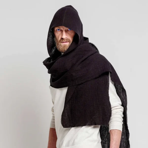 Vintage Cotton Linen Scarf Hat Set Warm Unisex Outdoor Shawl