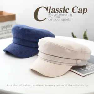 Military Cap Beret Hats British Retro Linen Flat Top Newsboy Sun Hat