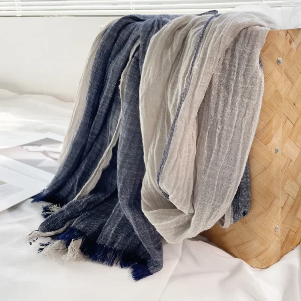 Fashion Striped Cotton Linen Scarf For Men Autumn Winter Warm - Image 3