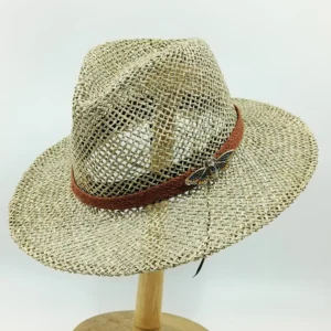 Straw Hat For Men Natural Grass Summer Sun Cap Handmade Vintage Linen Hat