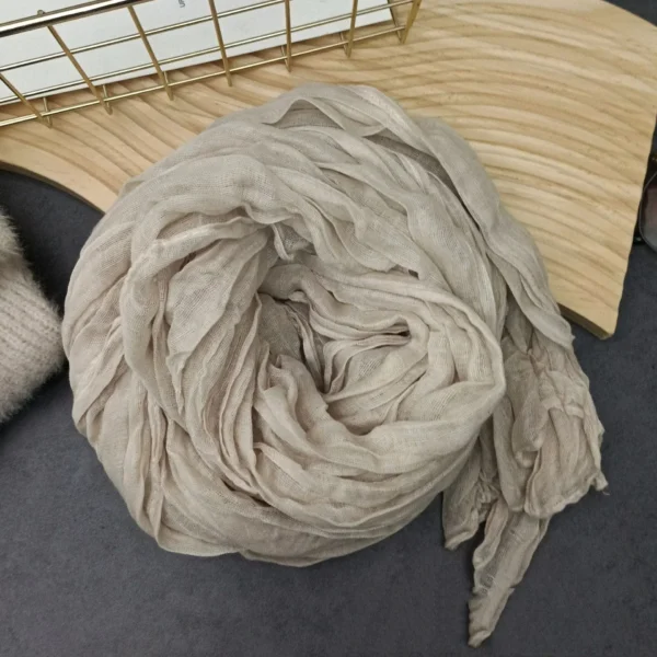 Retro Solid Color Pleated Cotton Linen Scarf Unisex Warm Long Shawl - Image 6