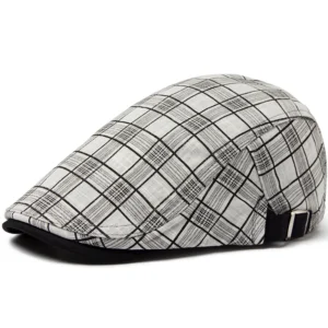 Summer Thin Beret Fashion Men Vintage Plaid Cotton Linen Flat Cap Women