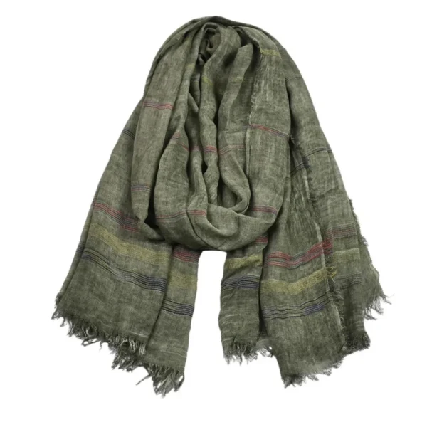 Men's Cotton Linen Striped Scarf Tassel Long Winter Shawl Wrap - Image 6