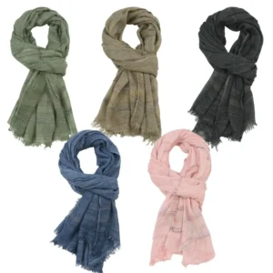 Men's Cotton Linen Yarn-Dyed Striped Scarf Winter Tassel Shawl