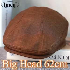 Spring Summer Big Head 62cm Linen Newsboy Cap Breathable Retro Ivy Hat Men Women
