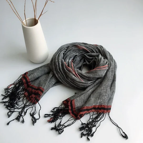 100% Natural Linen Solid Color Summer Scarf Shawl With Tassels - Image 6