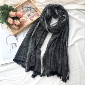 Autumn Winter Cotton Linen Men Scarf Striped Tassel Shawl Wrap