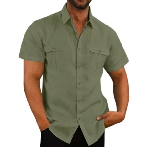 Men's Cotton Linen Short Sleeve Casual Summer Beach Shirt M-5XL