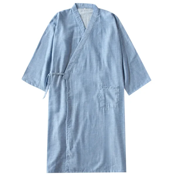 Men's Cotton Linen Kimono Pajamas Robe One Piece Bathrobe Nightgown - Image 3