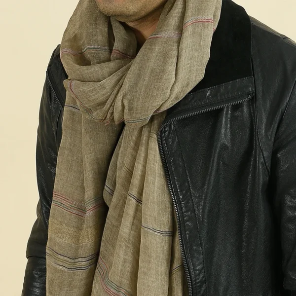 Men's Cotton Linen Striped Scarf Tassel Long Winter Shawl Wrap - Image 2