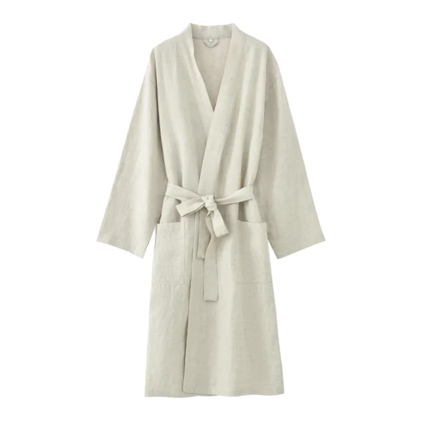 Unisex Linen Tencel Kimono Bathrobe Loose Nightwear Spa Robe - Image 2