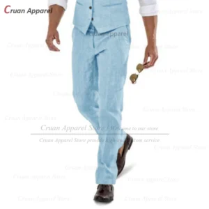Linen Suit Pants For Men Slim Fit Navy Blue Trousers