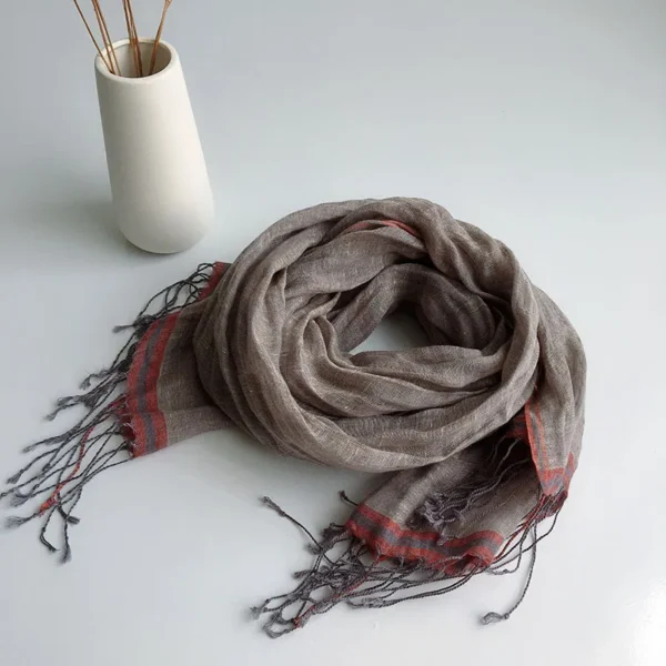 100% Natural Linen Solid Color Summer Scarf Shawl With Tassels - Image 4