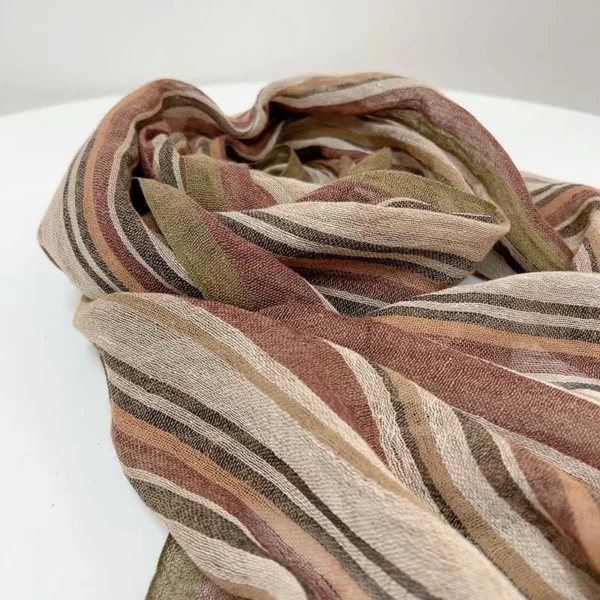 Men's Cotton Linen Striped Scarf Brown Long Shawl Unisex Fashion - Image 5