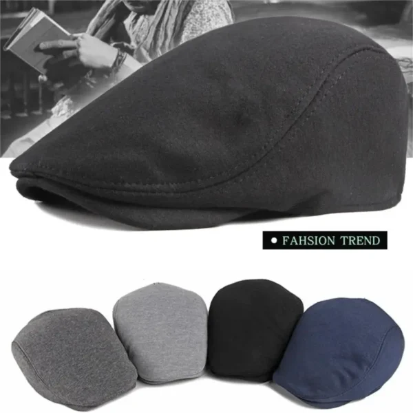 Men Beret Cap British Style Linen Flat Cap Vintage Gatsby Cabbie Hat - Image 2