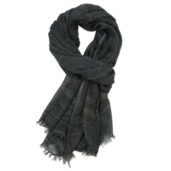 Men's Cotton Linen Striped Scarf Tassel Long Winter Shawl Wrap - Image 5